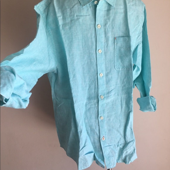 New Tommy Bahama Men’s Aqua Linen Shirt NWT - Picture 2 of 5